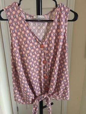 Erin Blair Peach & Blue Geo Tie-Front Tank